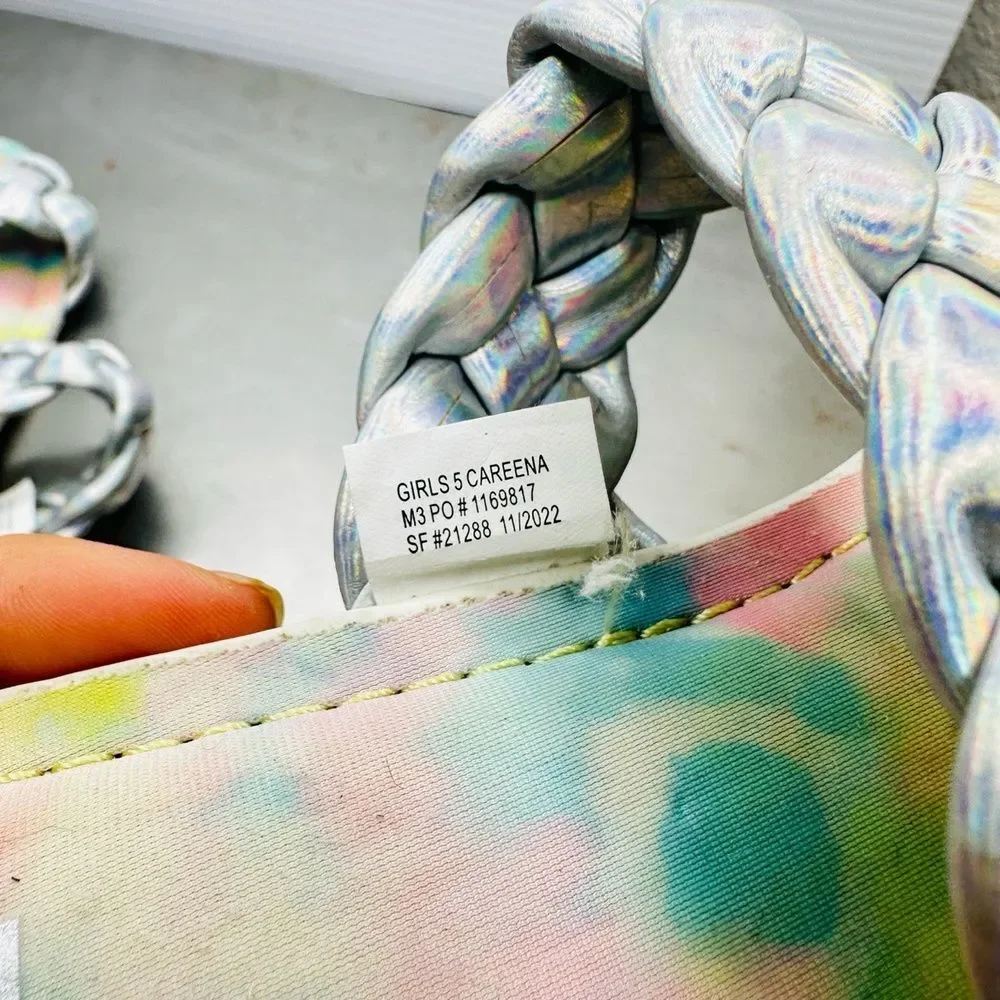DV By Dolce Vita Slip On Girls Sandal 5 Braided Straps Rainbow Silver Careena